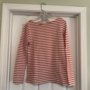 J. Crew Heavyweight Cotton Scoop Neck Long Sleeve Tee Red and Cream Stripes Sz S
